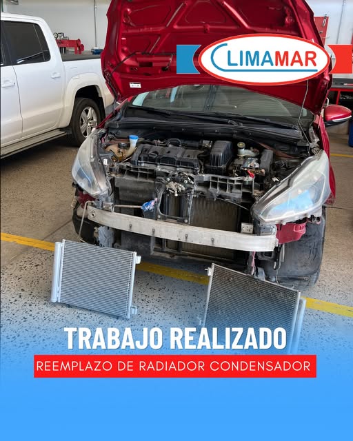 Trabajo real de Climamar: Peugeot 208 en el taller, con reemplazo de condensador
